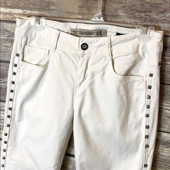 Zara Jeans Skinny Studded Tuxedo White 4 Stretch